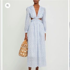 NWT O.P.T cutout dress. Size Medium. Light blue and white. Button neck closure